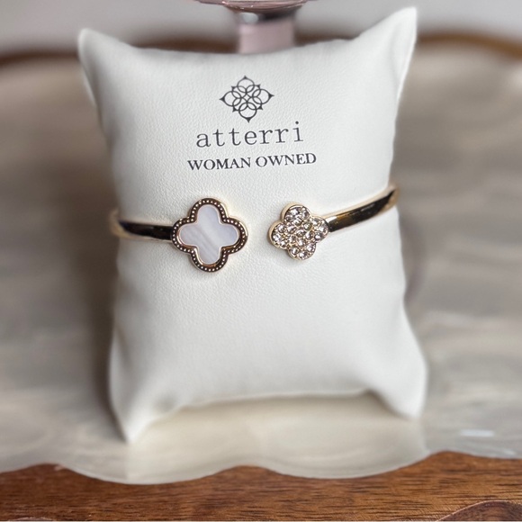 Atterri Gold Clover Cuff Bracelet | CZ & Mother-of-Pearl | NWT - Picture 5 of 5